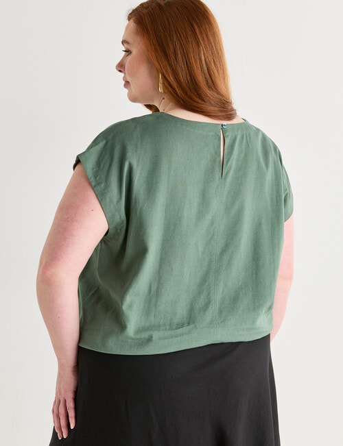 Amy & Ivy Wide Neck Drawcord Hem Top, Dark Sage Green product photo View 02 L