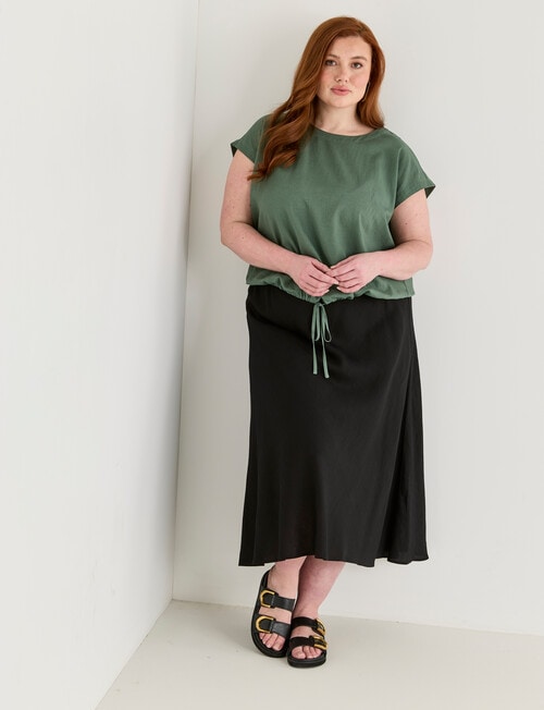 Amy & Ivy Wide Neck Drawcord Hem Top, Dark Sage Green product photo View 03 L