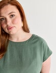 Amy & Ivy Wide Neck Drawcord Hem Top, Dark Sage Green product photo View 04 S