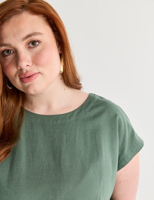 Amy & Ivy Wide Neck Drawcord Hem Top, Dark Sage Green product photo View 04 L