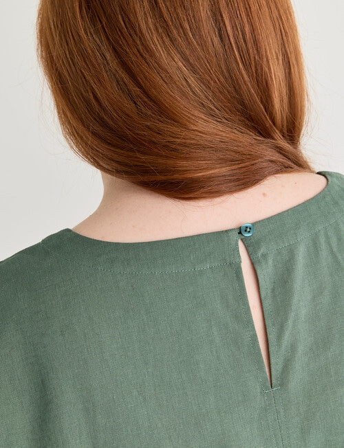 Amy & Ivy Wide Neck Drawcord Hem Top, Dark Sage Green product photo View 07 L