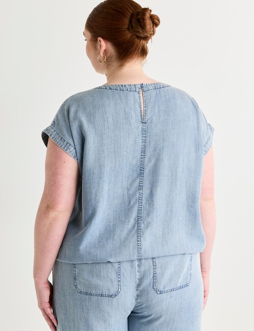 Amy & Ivy Lyocell V-Neck Drawcord Hem Top, Mid Blue product photo View 02 L