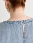 Amy & Ivy Lyocell V-Neck Drawcord Hem Top, Mid Blue product photo View 06 S