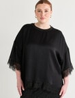Amy & Ivy Short Sleeve Lace Trim Top, Black product photo