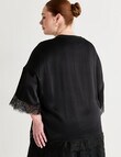 Amy & Ivy Short Sleeve Lace Trim Top, Black product photo View 02 S