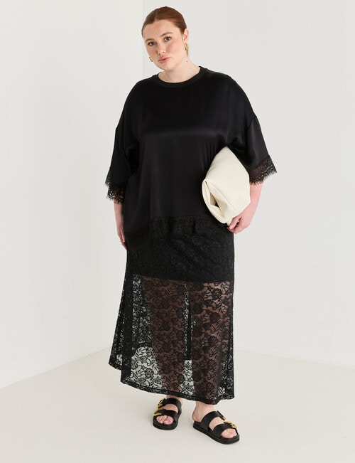 Amy & Ivy Short Sleeve Lace Trim Top, Black product photo View 03 L