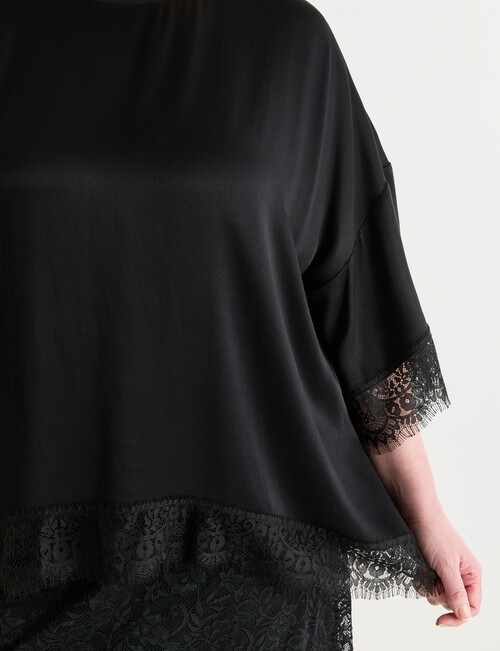 Amy & Ivy Short Sleeve Lace Trim Top, Black product photo View 04 L