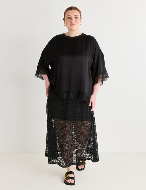 Amy & Ivy Short Sleeve Lace Trim Top, Black product photo View 07 L