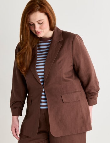 Amy & Ivy AI Ruched Lapel Blazer, Brown product photo