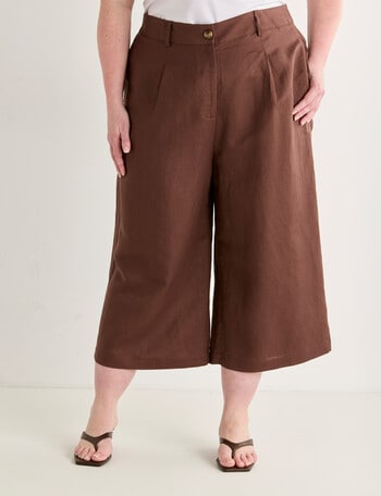 Amy & Ivy Pleat Front Wide Leg Crop Pant, Chocolate product photo