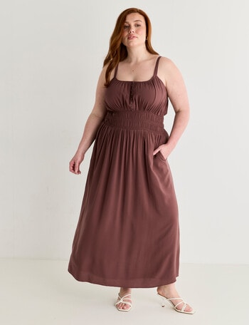 Amy & Ivy Shirred Waist Midi Dress, Chocolate product photo