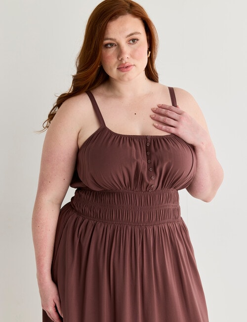 Amy & Ivy Shirred Waist Midi Dress, Chocolate product photo View 05 L