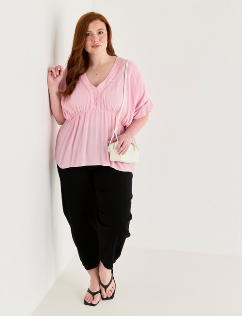 Amy & Ivy V-Neck Empire Top with Dolman Sleeve, Pink product photo View 06 L