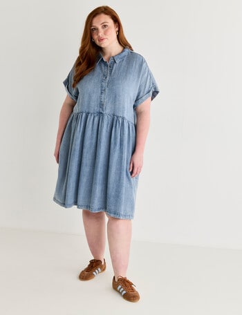 Amy & Ivy Lyocell Short Sleeve Shirt Dress, Mid Blue product photo