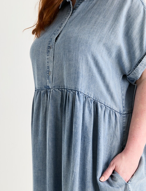 Amy & Ivy Lyocell Short Sleeve Shirt Dress, Mid Blue product photo View 06 L