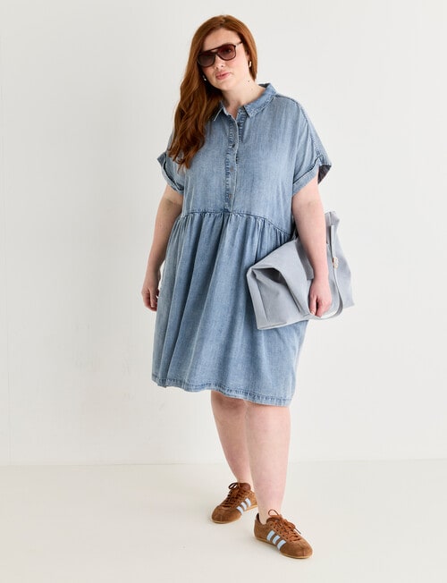 Amy & Ivy Lyocell Short Sleeve Shirt Dress, Mid Blue product photo View 07 L