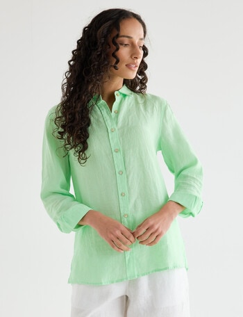 Zest Essential Linen Long Sleeve Shirt, Lime product photo