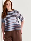 Amy & Ivy Elbow Sleeve Stripe Tee, Chocolate & Blue product photo