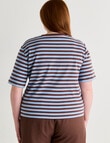 Amy & Ivy Elbow Sleeve Stripe Tee, Chocolate & Blue product photo View 02 S