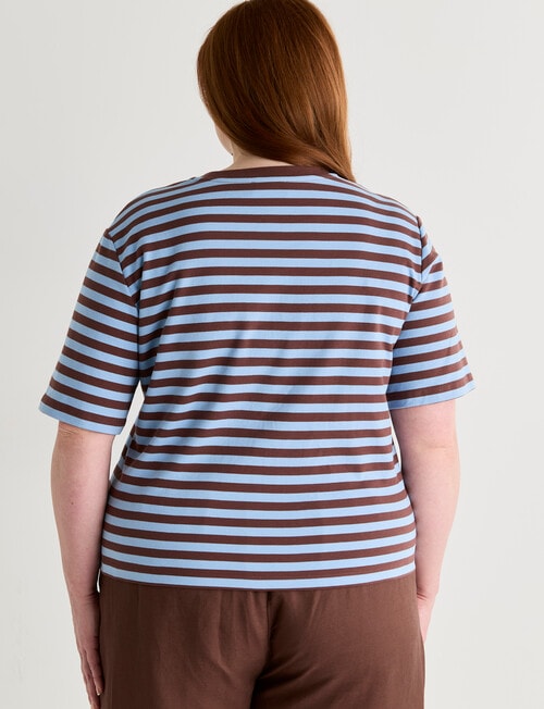 Amy & Ivy Elbow Sleeve Stripe Tee, Chocolate & Blue product photo View 02 L