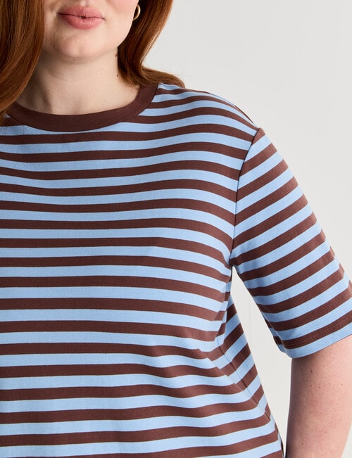 Amy & Ivy Elbow Sleeve Stripe Tee, Chocolate & Blue product photo View 04 L
