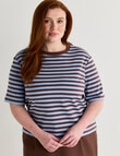 Amy & Ivy Elbow Sleeve Stripe Tee, Chocolate & Blue product photo View 05 S