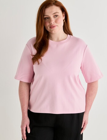 Amy & Ivy Elbow Sleeve Plain Tee, Pink product photo