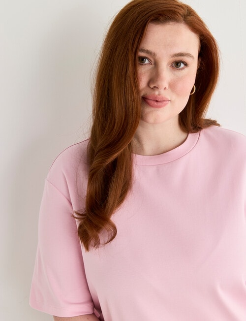 Amy & Ivy Elbow Sleeve Plain Tee, Pink product photo View 04 L