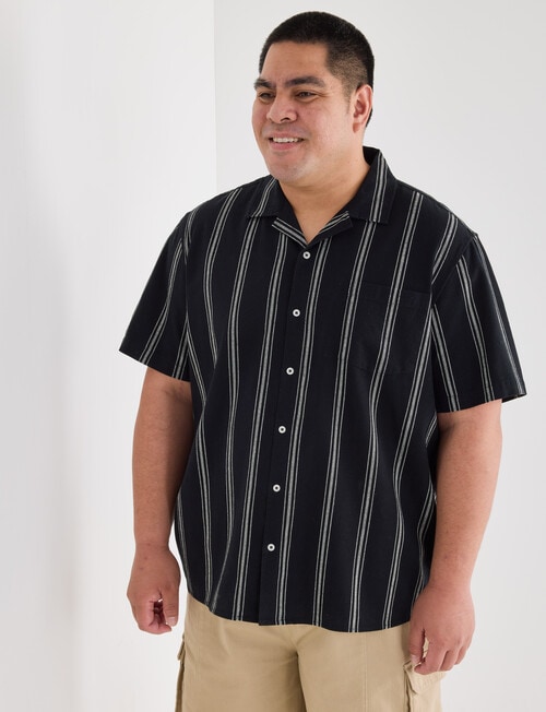 Gasoline King Size Life Linen Rich Blend Vertical Stripe Shirt, Black product photo