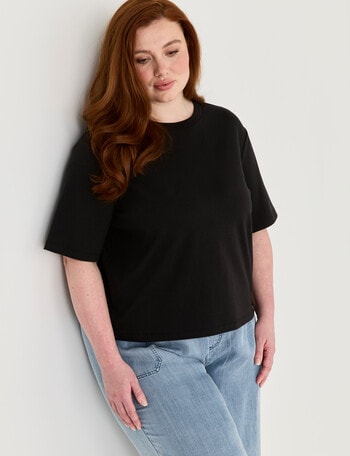 Amy & Ivy Elbow Sleeve Plain Tee, Black product photo