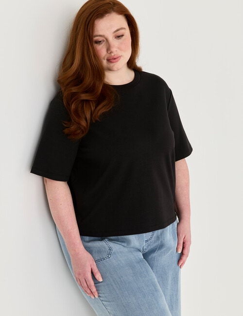 Amy & Ivy Elbow Sleeve Plain Tee, Black product photo
