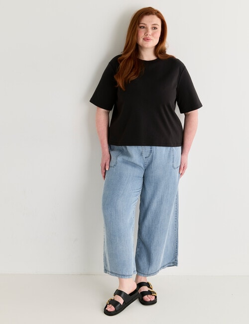 Amy & Ivy Elbow Sleeve Plain Tee, Black product photo View 03 L