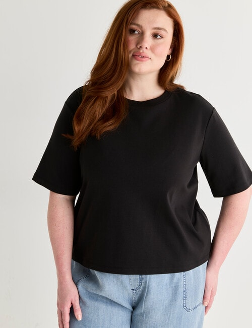 Amy & Ivy Elbow Sleeve Plain Tee, Black product photo View 06 L