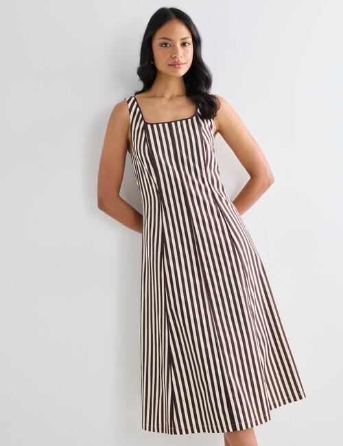 Whistle Stripe Square Neck Piped Midi Dress, Chocolate product photo