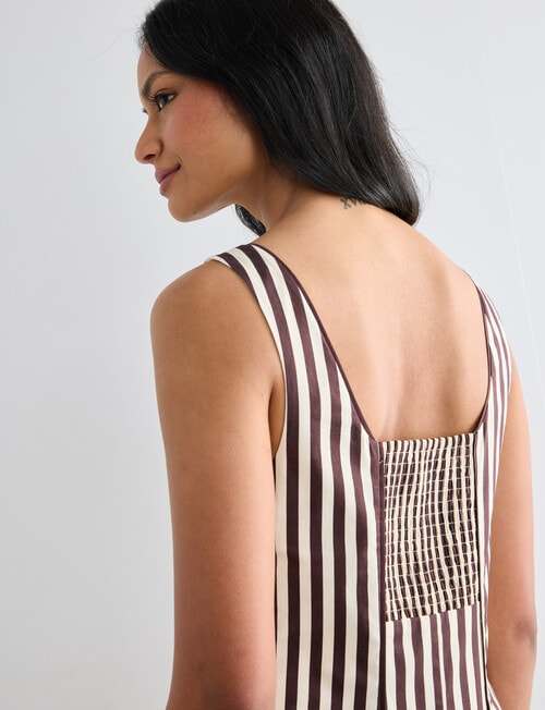 Whistle Stripe Square Neck Piped Midi Dress, Chocolate product photo View 05 L