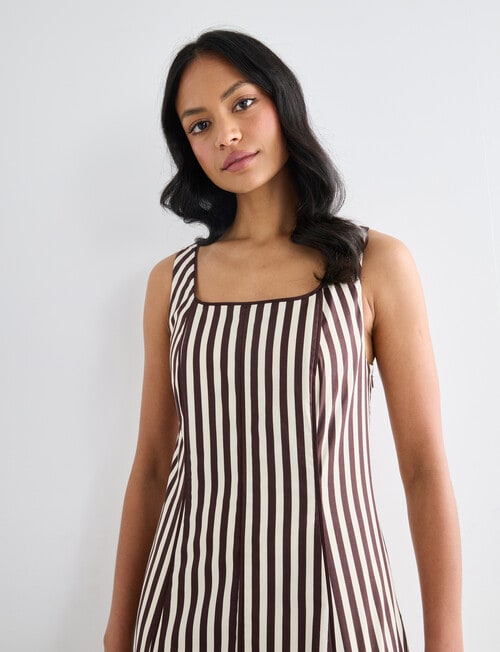 Whistle Stripe Square Neck Piped Midi Dress, Chocolate product photo View 06 L