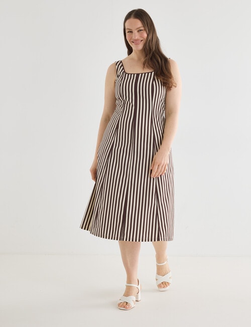 Whistle Stripe Square Neck Piped Midi Dress, Chocolate product photo View 12 L
