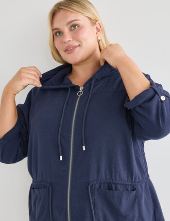 Studio Curve Linen Viscose Hooded Jacket, Ink product photo