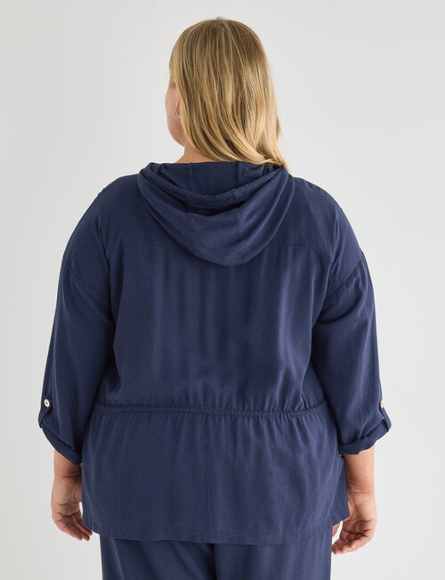 Studio Curve Linen Viscose Hooded Jacket, Ink product photo View 02 L
