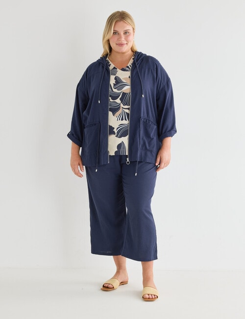 Studio Curve Linen Viscose Hooded Jacket, Ink product photo View 03 L