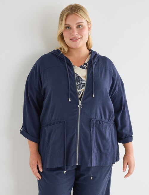 Studio Curve Linen Viscose Hooded Jacket, Ink product photo View 07 L