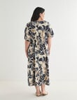 Studio Curve Linen Blend Stylised Flower Centre Front Pleat Dress, Natural & Ink product photo View 02 S