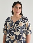 Studio Curve Linen Blend Stylised Flower Centre Front Pleat Dress, Natural & Ink product photo View 04 S
