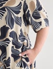 Studio Curve Linen Blend Stylised Flower Centre Front Pleat Dress, Natural & Ink product photo View 05 S