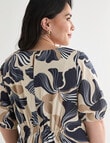 Studio Curve Linen Blend Stylised Flower Centre Front Pleat Dress, Natural & Ink product photo View 06 S