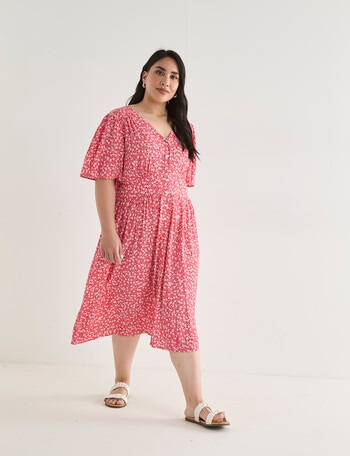 Studio Curve Midi Print Empire Tea Dress, Ditsy Coral & White product photo