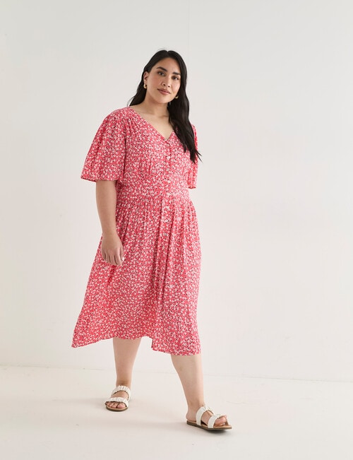 Studio Curve Midi Print Empire Tea Dress, Ditsy Coral & White product photo