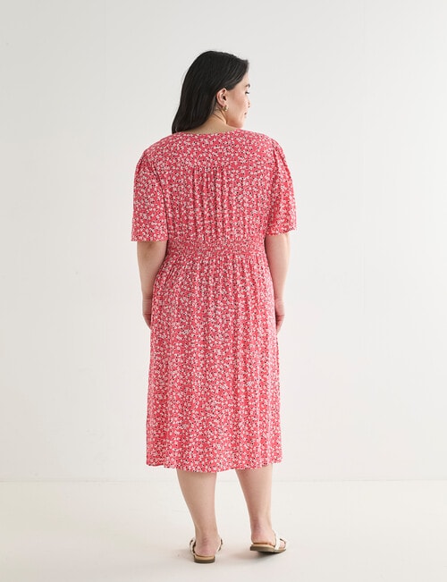 Studio Curve Midi Print Empire Tea Dress, Ditsy Coral & White product photo View 02 L
