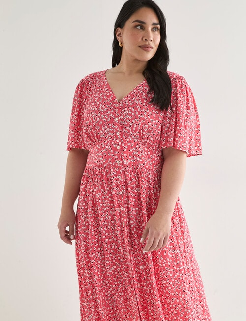 Studio Curve Midi Print Empire Tea Dress, Ditsy Coral & White product photo View 03 L