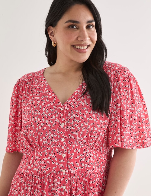 Studio Curve Midi Print Empire Tea Dress, Ditsy Coral & White product photo View 04 L